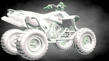 3D render yansıtıcı bir motor ile yeşil çizgiler olarak özetlenen 