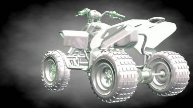 3D render yansıtıcı bir motor ile yeşil çizgiler olarak özetlenen 