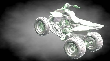 3D render yansıtıcı bir motor ile yeşil çizgiler olarak özetlenen 