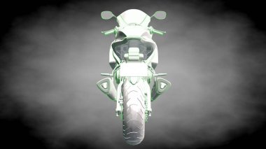 3D render yansıtıcı bir motor ile yeşil çizgiler olarak özetlenen 