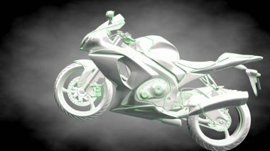 3D render yansıtıcı bir motor ile yeşil çizgiler olarak özetlenen 