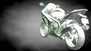 3D render yansıtıcı bir motor ile yeşil çizgiler olarak özetlenen 