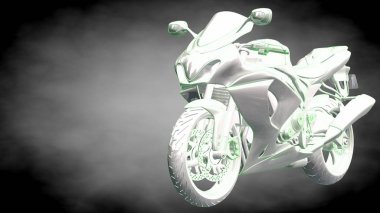 3D render yansıtıcı bir motor ile yeşil çizgiler olarak özetlenen 