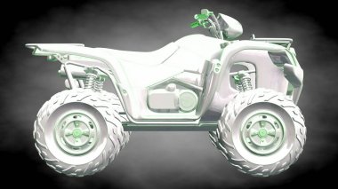 3D render yansıtıcı bir motor ile yeşil çizgiler olarak özetlenen 