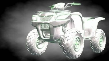 3D render yansıtıcı bir motor ile yeşil çizgiler olarak özetlenen 