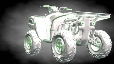 3D render yansıtıcı bir motor ile yeşil çizgiler olarak özetlenen 