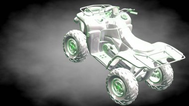 3D render yansıtıcı bir motor ile yeşil çizgiler olarak özetlenen 