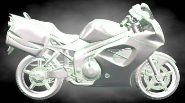 3D render yansıtıcı bir motor ile yeşil çizgiler olarak özetlenen 