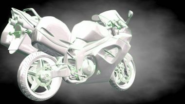 3D render yansıtıcı bir motor ile yeşil çizgiler olarak özetlenen 