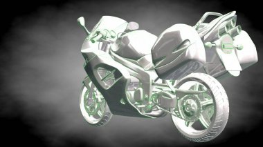 3D render yansıtıcı bir motor ile yeşil çizgiler olarak özetlenen 