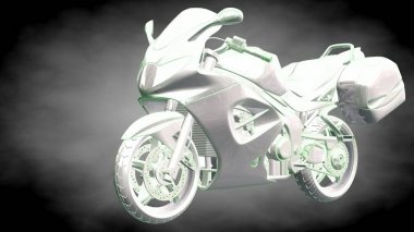 3D render yansıtıcı bir motor ile yeşil çizgiler olarak özetlenen 