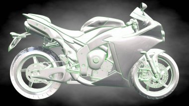 3D render yansıtıcı bir motor ile yeşil çizgiler olarak özetlenen 