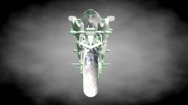 3D render yansıtıcı bir motor ile yeşil çizgiler olarak özetlenen 