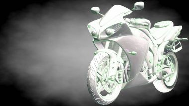 3D render yansıtıcı bir motor ile yeşil çizgiler olarak özetlenen 