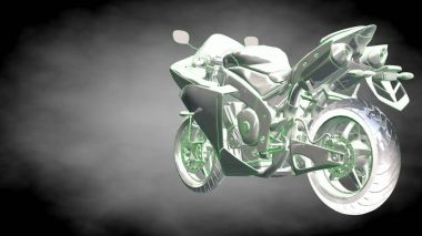 3D render yansıtıcı bir motor ile yeşil çizgiler olarak özetlenen 