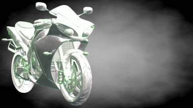 3D render yansıtıcı bir motor ile yeşil çizgiler olarak özetlenen 