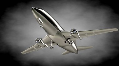 karanlık bir backgrou metalik bir yansıtıcı uçakta 3D render