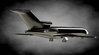 karanlık bir backgrou metalik bir yansıtıcı uçakta 3D render