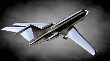 karanlık bir backgrou metalik bir yansıtıcı uçakta 3D render