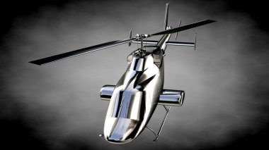karanlık bir backgr metalik yansıtıcı helikopterle 3D render