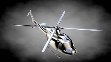 karanlık bir backgr metalik yansıtıcı helikopterle 3D render
