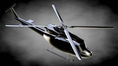 karanlık bir backgr metalik yansıtıcı helikopterle 3D render
