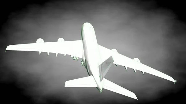 3d rendering of a reflective airplane with green outlined lines — Stock Photo, Image