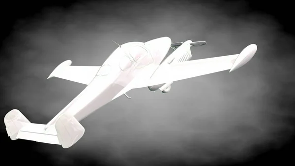 Representación 3d de un avión reflectante con líneas perfiladas verdes — Foto de Stock