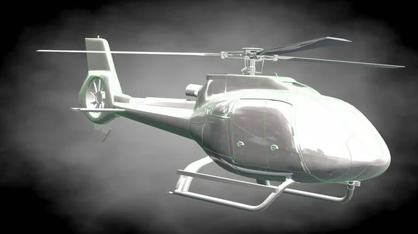 3D-Rendering eines reflektierenden Hubschraubers mit grün umrandeten Linien — Stockfoto