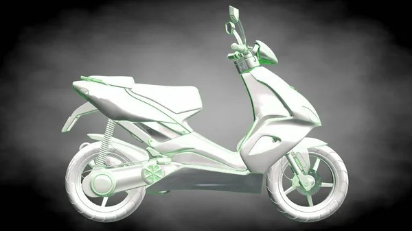 3D render yansıtıcı bir motor ile yeşil çizgiler olarak özetlenen — Stok fotoğraf