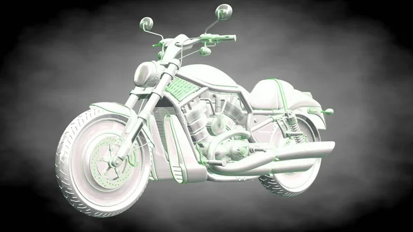 3D render yansıtıcı bir motor ile yeşil çizgiler olarak özetlenen — Stok fotoğraf