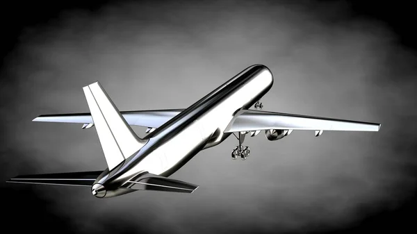 3d rendu d'un avion métallique réfléchissant sur un backgrou sombre — Photo