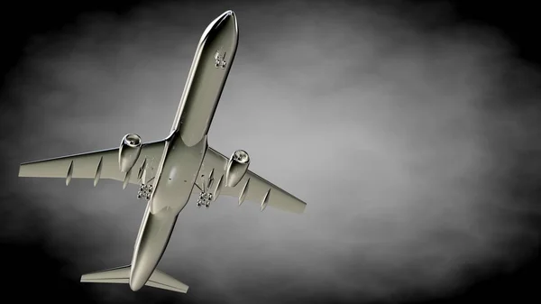 Τρισδιάστατη απεικόνιση του ένα μεταλλικό αντανακλαστική αεροπλάνο στο σκοτεινό λεμονάτα — Φωτογραφία Αρχείου