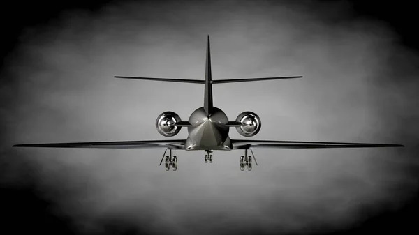 3d 渲染的金属反光飞机在黑暗的酒泉 — 图库照片