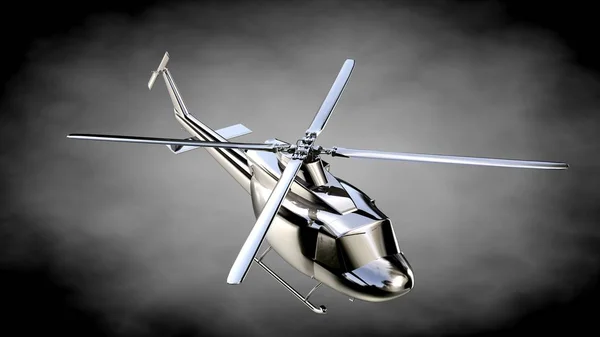 3d prestação de um helicóptero reflexivo metálico em um backgr escuro — Fotografia de Stock