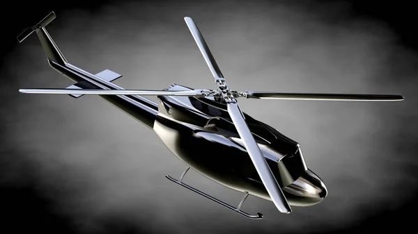 3d 渲染的金属反光直升机在黑暗的背景和目标 — 图库照片