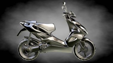 karanlık bir arka plan üzerinde metalik bir yansıtıcı motor 3D render