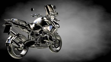 karanlık bir arka plan üzerinde metalik bir yansıtıcı motor 3D render