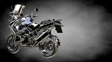 karanlık bir arka plan üzerinde metalik bir yansıtıcı motor 3D render