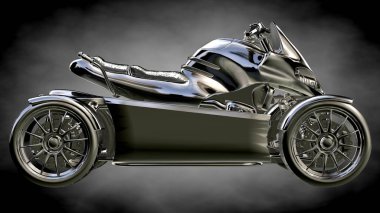 karanlık bir arka plan üzerinde metalik bir yansıtıcı motor 3D render