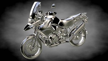 karanlık bir arka plan üzerinde metalik bir yansıtıcı motor 3D render