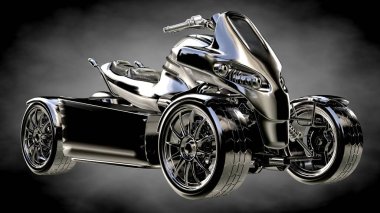 karanlık bir arka plan üzerinde metalik bir yansıtıcı motor 3D render