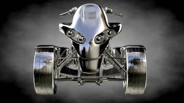 karanlık bir arka plan üzerinde metalik bir yansıtıcı motor 3D render