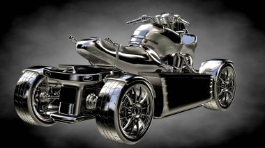 karanlık bir arka plan üzerinde metalik bir yansıtıcı motor 3D render