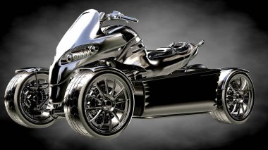 karanlık bir arka plan üzerinde metalik bir yansıtıcı motor 3D render