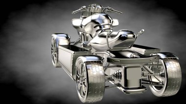 karanlık bir arka plan üzerinde metalik bir yansıtıcı motor 3D render