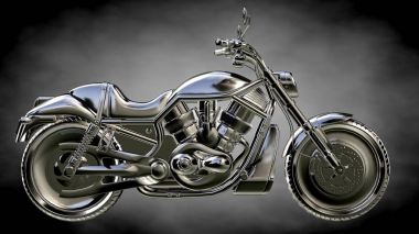 karanlık bir arka plan üzerinde metalik bir yansıtıcı motor 3D render