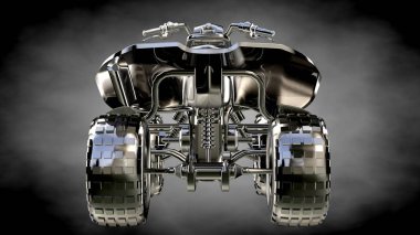 karanlık bir arka plan üzerinde metalik bir yansıtıcı motor 3D render