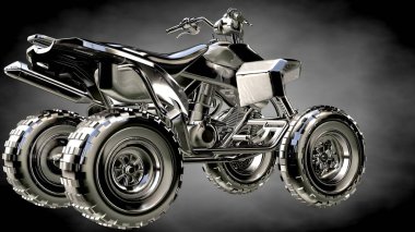 karanlık bir arka plan üzerinde metalik bir yansıtıcı motor 3D render