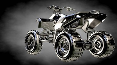 karanlık bir arka plan üzerinde metalik bir yansıtıcı motor 3D render